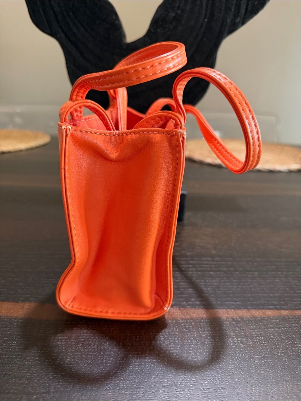 Telfar Orange Mini Shopping Bag with Embossed Logo - Picture 4 of 11